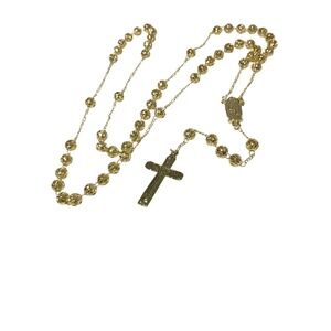 Laminated Gold RosaryNecklace withOrnate Beads and Cross Pendant CatholicJewelry